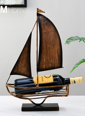 复古怀旧红酒架子k铁艺帆船摆件创意欧式电视柜酒柜摆设家居装饰