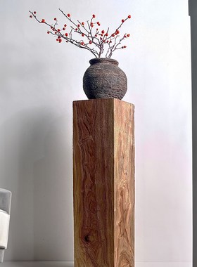 侘寂风木墩底e座玄关客厅落地装饰方形柱子摆件日式实木茶室雕塑