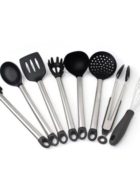 样板房厨房摆件厨具橱柜装饰锅铲硅胶不锈钢厨Q具8件套装软装配饰