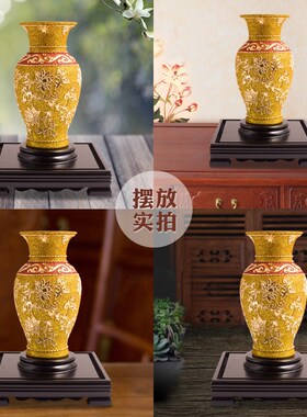 漆线雕青花牡丹花瓶摆件陶瓷工艺品客H厅玄关装饰开业乔迁礼物送