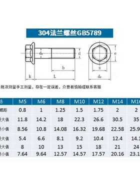 M5M6M8M10 304不锈钢带齿法兰面螺丝 防滑螺丝 外六角带垫螺栓6折