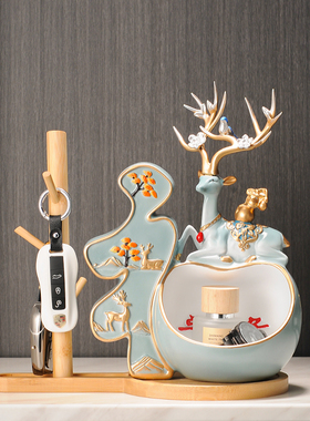 招财水晶发财树摆件家里摆设的装饰品客厅玄关钥W匙收纳置物架