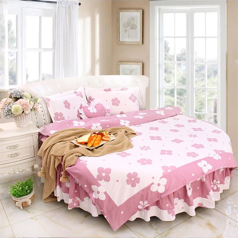 浅色简单花型全棉圆床床品四件套清爽纯棉圆床单圆被套圆形床套件,淘宝优惠券,粉丝福利购,淘宝优惠卷