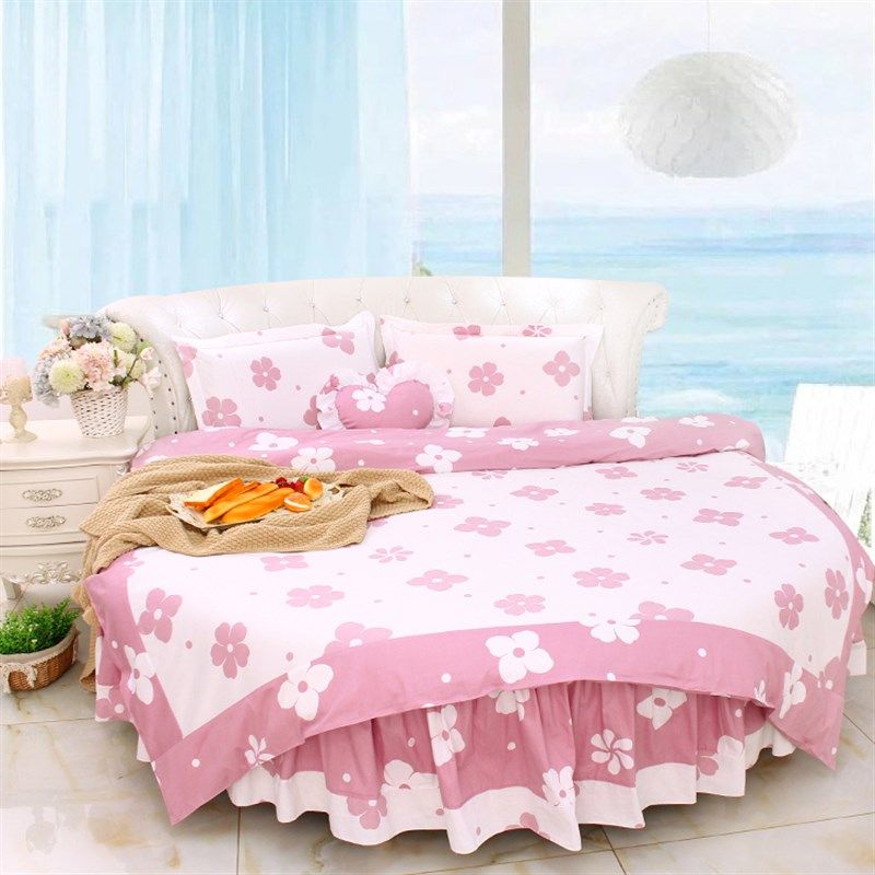 浅色简单花型全棉圆床床品四件套清爽纯棉圆床单圆被套圆形床套件,淘宝优惠券,粉丝福利购,淘宝优惠卷