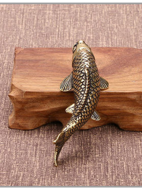 仿古做旧铜器实心黄铜铜u鲤鱼小摆件迷你小鱼儿铜艺小鲤鱼铜鱼