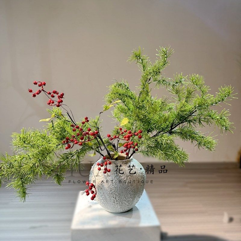大青松树枝仿真松针龙柏松花艺造景圣诞装置素材冬青果发财果插花,淘宝优惠券,粉丝福利购,淘宝优惠卷