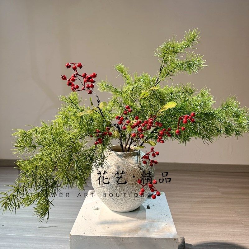 大青松树枝仿真松针龙柏松花艺造景圣诞装置素材冬青果发财果插花,淘宝优惠券,粉丝福利购,淘宝优惠卷