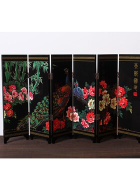扬州漆器厂彩绘仿古六扇小屏风礼物结婚生M日商务办公礼品摆件送