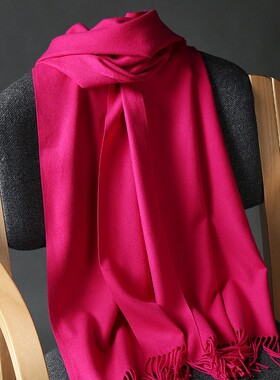 酒红纯色羊绒手感围巾保暖礼服旗袍披肩长款女士秋冬年会情侣款厚