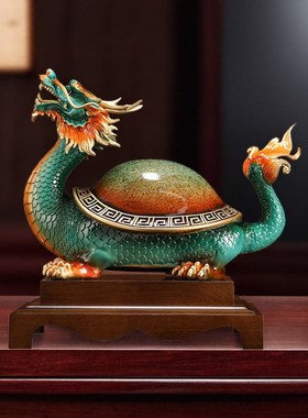 黄铜大漆龙龟摆件办公室中式家居客厅玄关装饰品生肖乔迁开业礼品