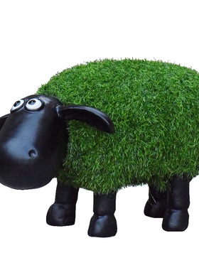 户外卡通动物g摆件草皮羊玻璃钢雕塑花园庭院商场景观植绒装饰布