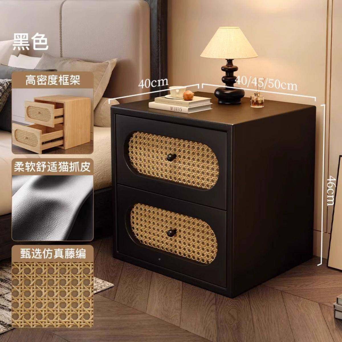 中古风藤编5床TKM头柜022新款小型卧室家用实木床边柜复古色收黑,淘宝优惠券,粉丝福利购,淘宝优惠卷