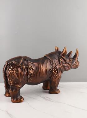 现代简个性1630抽象树脂犀牛件动物视雕塑摆书房玄关电极柜家居装
