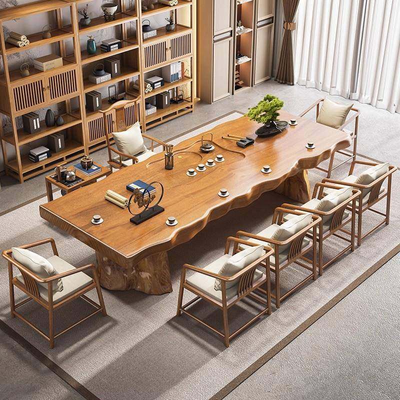茶桌组合一高桌五椅中式家用客厅大板椅UXI茶台办公室实木泡茶桌,淘宝优惠券,粉丝福利购,淘宝优惠卷