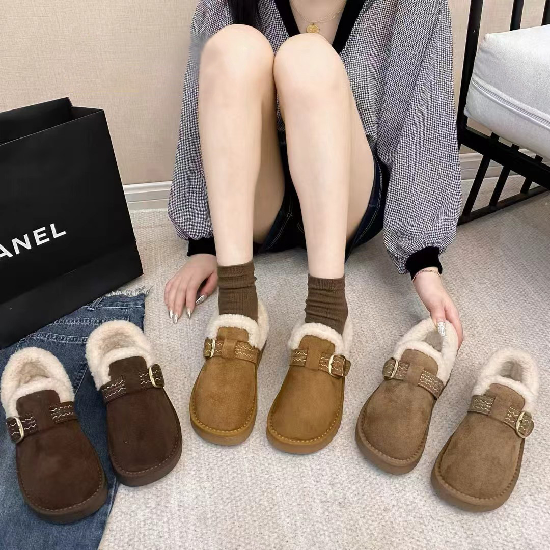 加绒保暖全包厚底勃肯鞋女2025秋冬新款外穿毛毛雪地靴一脚蹬棉鞋 - 图1