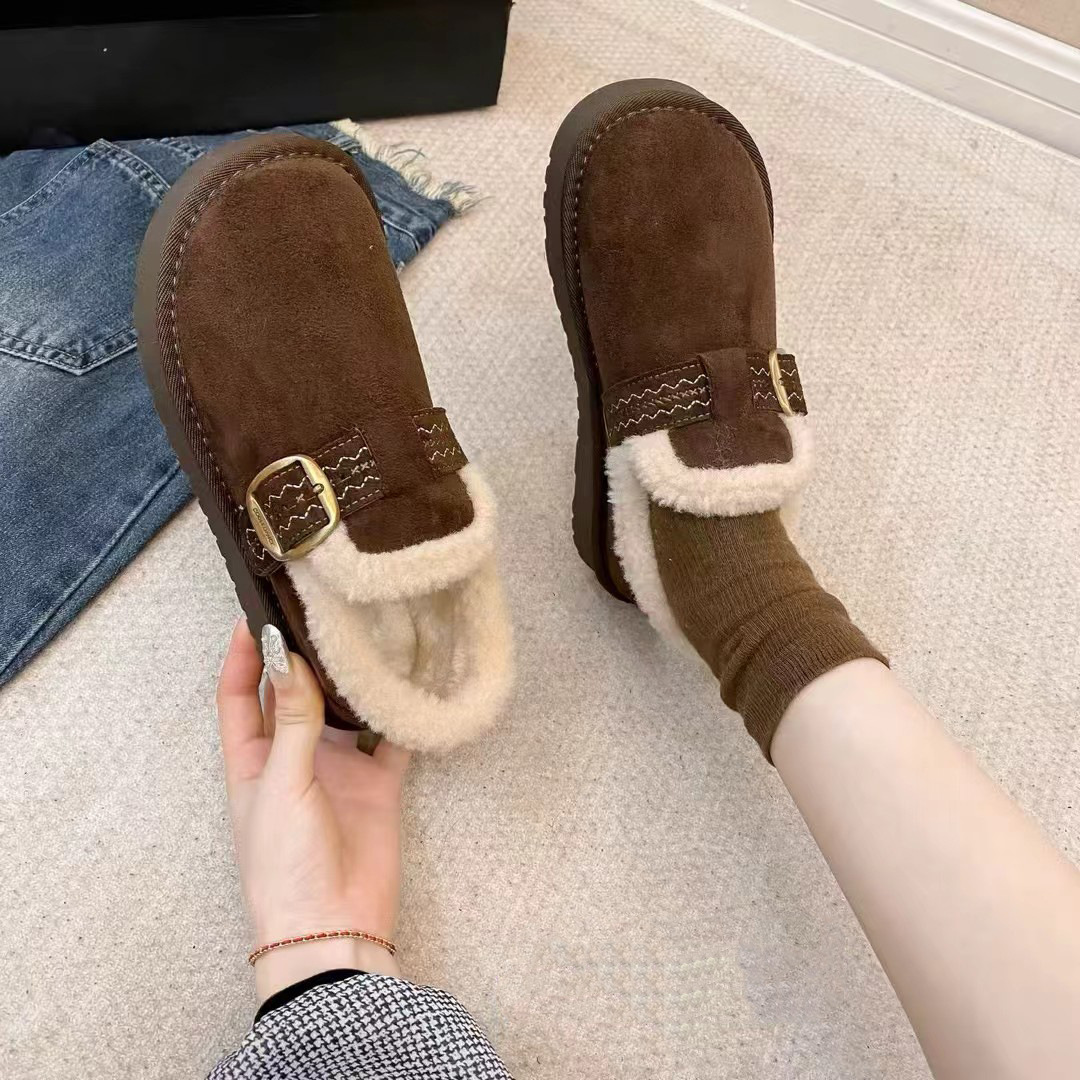 加绒保暖全包厚底勃肯鞋女2025秋冬新款外穿毛毛雪地靴一脚蹬棉鞋 - 图2