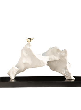 新中式禅意家居摆件山石鸟雕塑工艺品样板房酒店办U公室砂岩石假