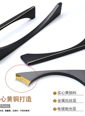 睿高纯铜柜门拉手轻奢全铜加长拉手抽屉橱柜子衣柜门把手现代简约