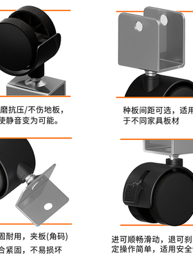 1.5寸夹板万向轮脚轮定向轮滑轮转向轮滚轮静音婴儿床橡胶小轮子
