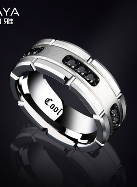 saya黑曜石戒指男乌金时尚宽食指戒单身贵族商Q务轻奢男戒老板指