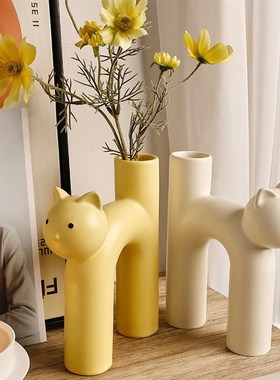 COLO北欧is奶油风r陶瓷花瓶奶ff摆件居家客厅餐桌玄关装饰