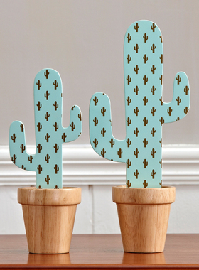 仙人掌is摆件创意实r木北厅酒柜装饰品摆设品 儿童房家居饰品