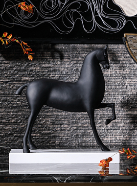 新中式大a理石底座动物样板房售楼处会所酒店软装饰品摆件