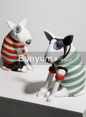 极简卡通a牛头梗摆件创意雕塑动物狗饰品样板间儿童房客厅软装