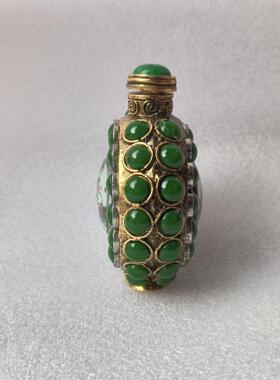 仿铜美女鼻烟壶摆件做旧金属绿宝石绿松石鼻烟壶摆设工艺品