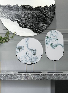 新中式透a明水墨半壁摆件客栈酒店样板间茶室客厅玄关书房软装饰