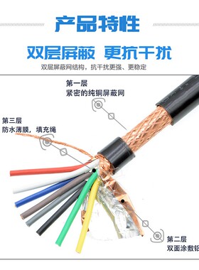 rvvp屏蔽信号线6 7 8 10 12多芯0.5 0.75 1 1.5平方控制软电缆线