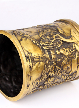 实心铜笔筒摆件 铜 竹节笔筒 龙笔筒O 马笔筒 老翁笔筒