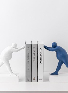 现代简约彩色推手人物艺术书靠摆件售楼部雕塑客厅书W房书档装饰