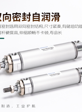 铝合金迷你气缸MBL20/25/32/40X25X75X150X250X300X500CA圆形气缸