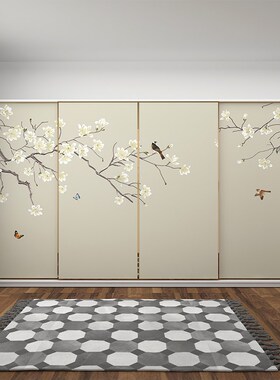 中式鸟语花香装饰衣柜移门推拉门贴纸柜子M门改造翻新自粘加厚贴