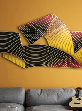 客厅装饰画3d立体浮雕现代简约酒店样板间挂画几何抽象线条壁画