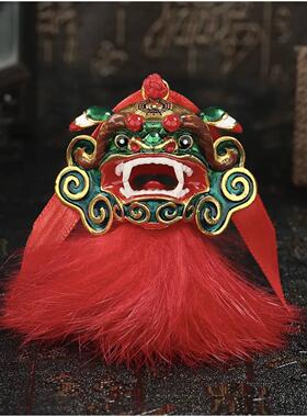 海陆丰传统虎狮汽车麒麟虎狮装饰品摆件车载弹簧摇头平安吉祥摆件