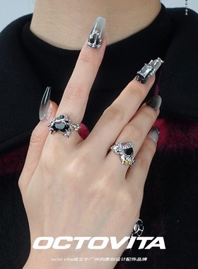 OCO 封心锁爱k原创爱心彩色锆石戒指 冷淡风炼条开 口戒潮