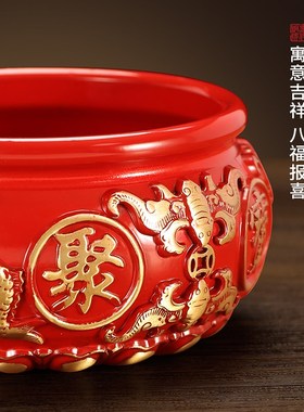 黄铜红色聚宝盆摆件家居全铜八招财家居客厅电视W柜办公室摆设