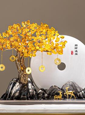 水晶发画财钱树摇树摆YrQKwksn件流沙厅办公客室装饰高档∑