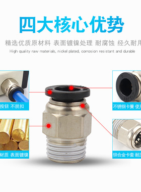 精品黑色快插气管接头PC8-02螺纹直通4-M5/PC6-01/PC10-03/12-04