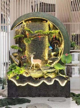 大型流水幕墙屏风玄关客厅别墅z庭院酒店装饰假山景观喷泉落地摆
