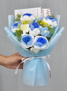 成品发货针织玫瑰花束成品手工编织毛线花520情人节生日