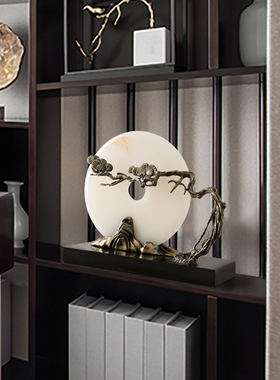 新中式玉a石扣摆件高端禅意家居客厅书房办公室博古架软装饰品