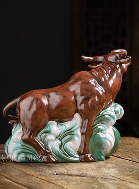 石湾公仔陶瓷十二生肖牛摆件招财D牛公司企业乔迁礼品工艺器牛