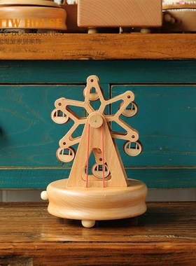 实木纯手工卡通风儿童房装饰摆件毕业送R礼摆件八音盒摆件