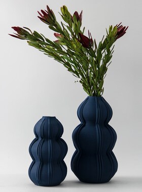 简约轻奢3D打印姜o黄蓝色陶瓷花瓶摆件家居客厅玄关电视柜装饰