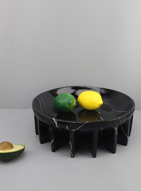 简约大理石纹理树脂果盘u摆件客厅餐厅酒店民宿电视柜家居饰品