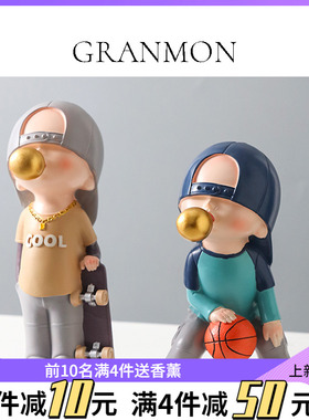 简约吹泡泡男孩摆件创意客厅电视柜酒柜装饰品儿V童房家居摆设