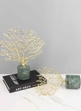 北欧创意金色珊瑚树大理石底座摆C件客厅卧室电视柜样板房家居饰